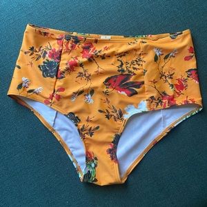 High waisted yellow bathing suit bottoms